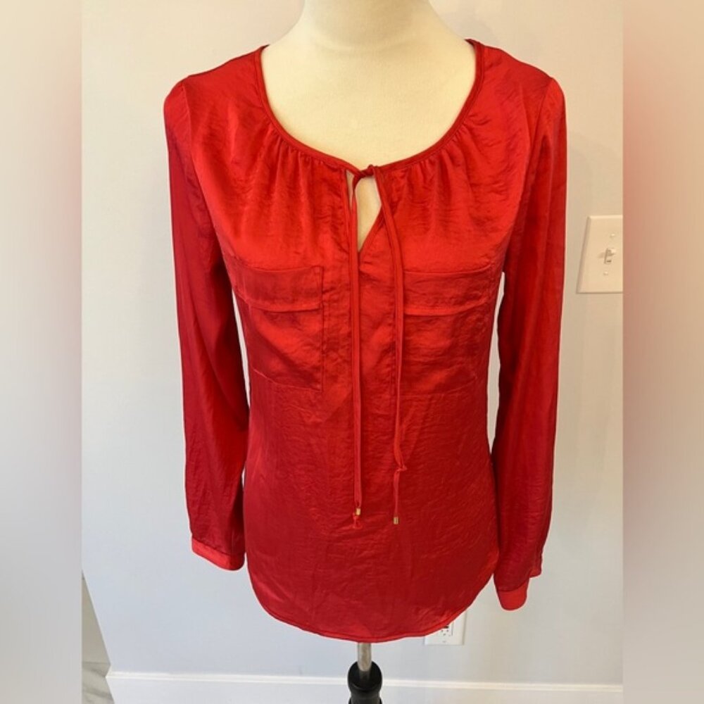 Women’s size XS the limited blouse red long sleeved pockets tie gold accents